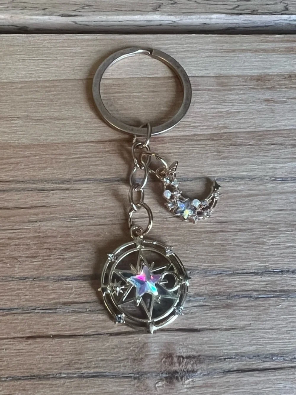 Bag Charm/Keyring-Star & Moon Compass Charm-Gold Hardware